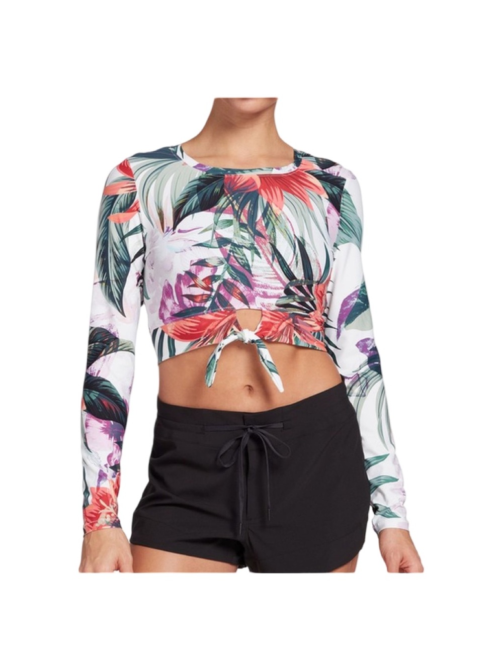 RARE CALIA by Carrie Underwood White Tropical Floral Tie-Front Swim Crop Top XL